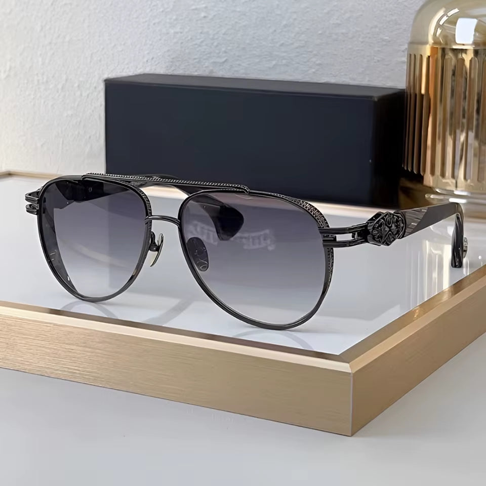 Designer Pilot Gradient Gray Brown Retro New Style Fashion China Wholesaler Custom Acetate Cycling Titanium Sunglasses Men Women