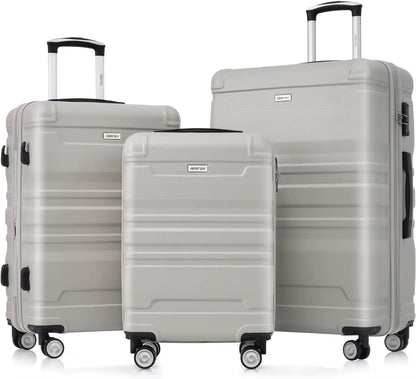 3 Piece Expandable ABS Hardshell Luggage Sets Spinner Wheel Suitcase TSA Lock Suit Case, Grey Green, 20/24/28 Inch