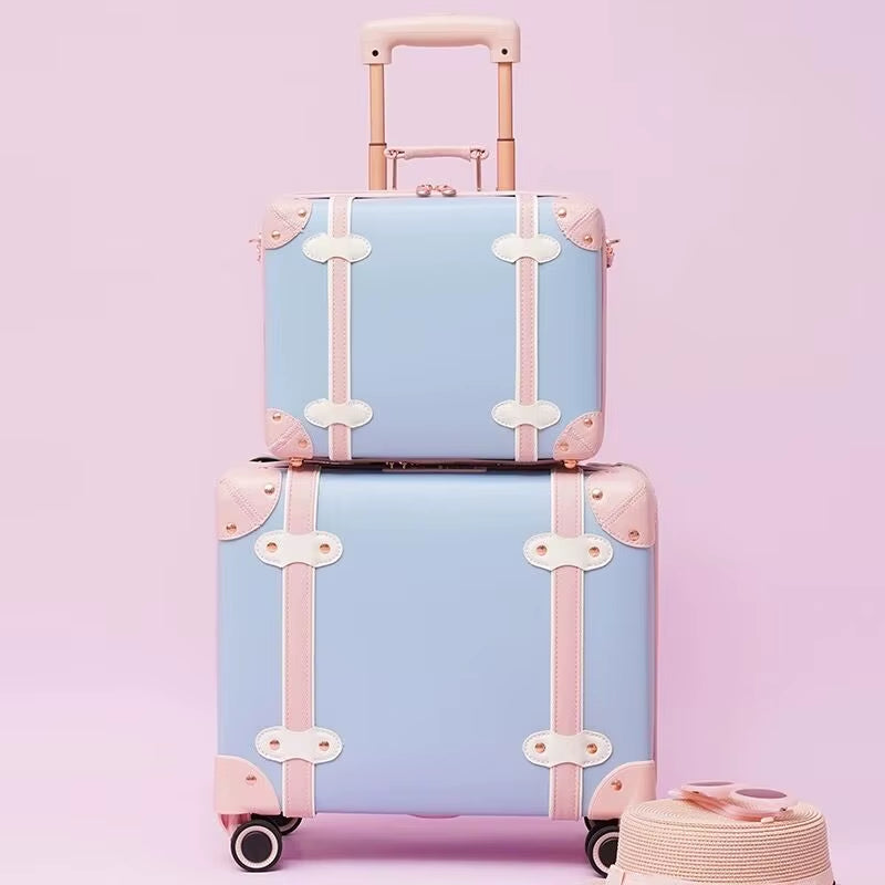 New Fashion PU Leather Travel Bag Rolling Luggage Sets,14"16"18"Inch Women Retro Trolley Suitcase Universal Wheels Boarding Box