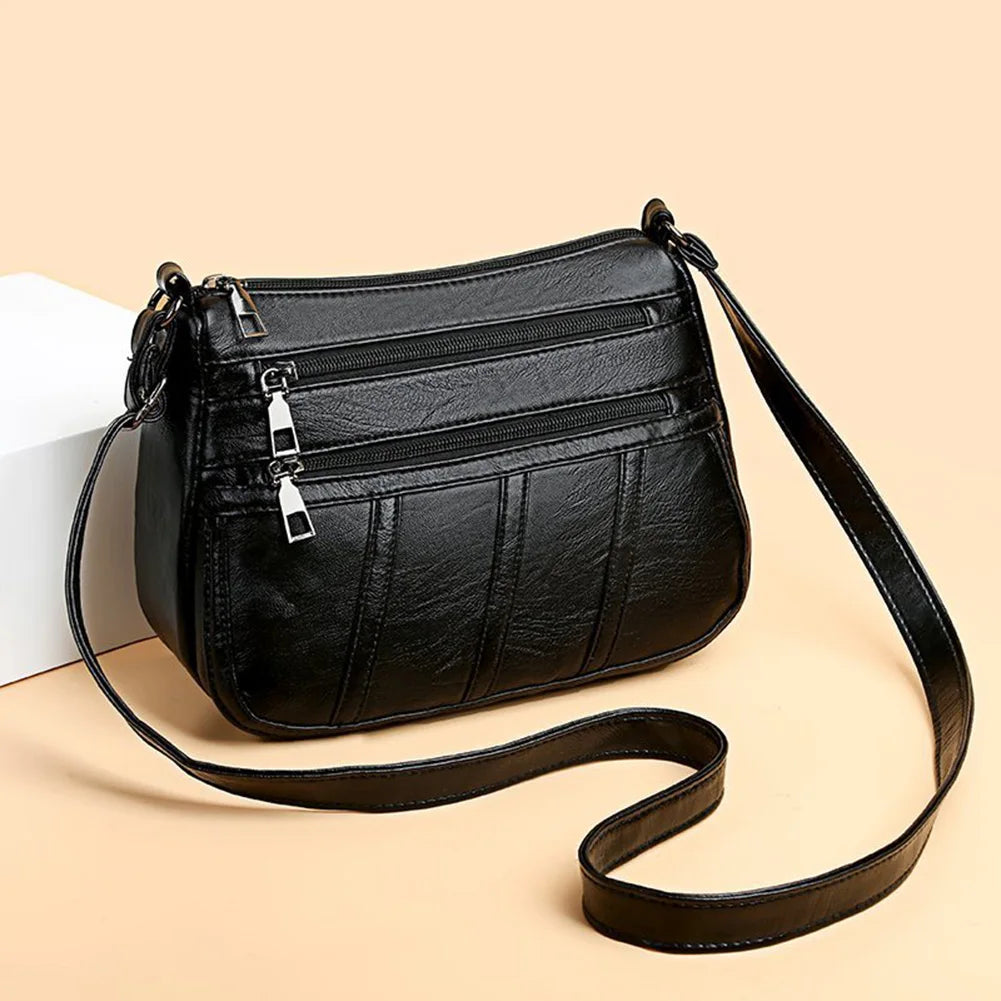 New Casual Bag Women Soft Pu Leather Shoulder Bags High-Quality Multi-Pocket Messenger Bag Black Ladies Business Crossbody Bag