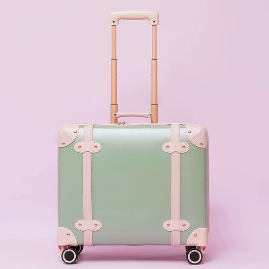 New Fashion PU Leather Travel Bag Rolling Luggage Sets,14"16"18"Inch Women Retro Trolley Suitcase Universal Wheels Boarding Box