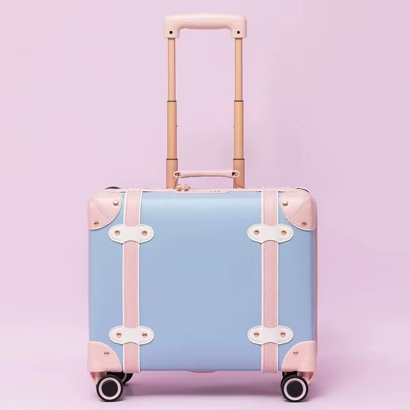 New Fashion PU Leather Travel Bag Rolling Luggage Sets,14"16"18"Inch Women Retro Trolley Suitcase Universal Wheels Boarding Box