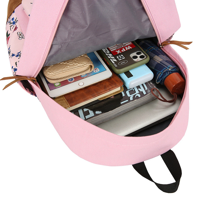 Floral Bags 3pcs Schoolbag Backpack Lunch Bag And Wallets-1