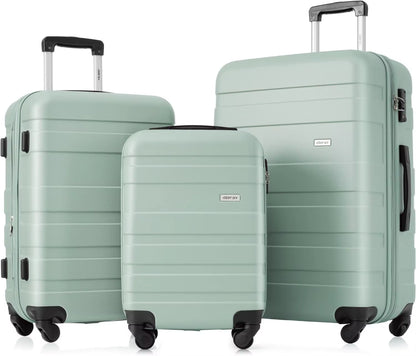 3 Piece Expandable ABS Hardshell Luggage Sets Spinner Wheel Suitcase TSA Lock Suit Case, Grey Green, 20/24/28 Inch