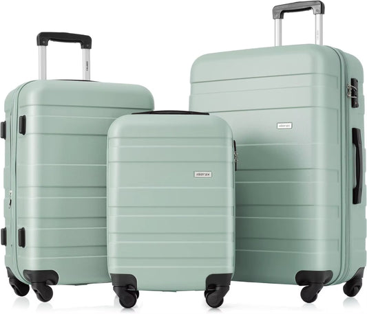 3 Piece Expandable ABS Hardshell Luggage Sets Spinner Wheel Suitcase TSA Lock Suit Case, Grey Green, 20/24/28 Inch