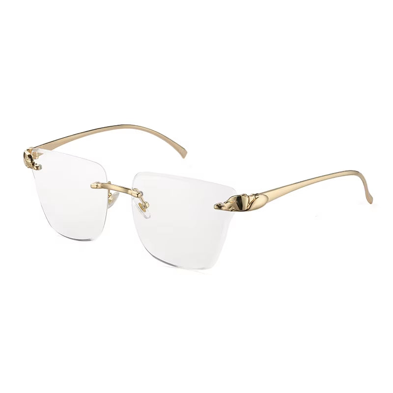 Partagas Fashion Trending Designer Rimless Diamond Cut Lens Leopard Head UV400 Shades Sun Glasses Sunglasses for Women