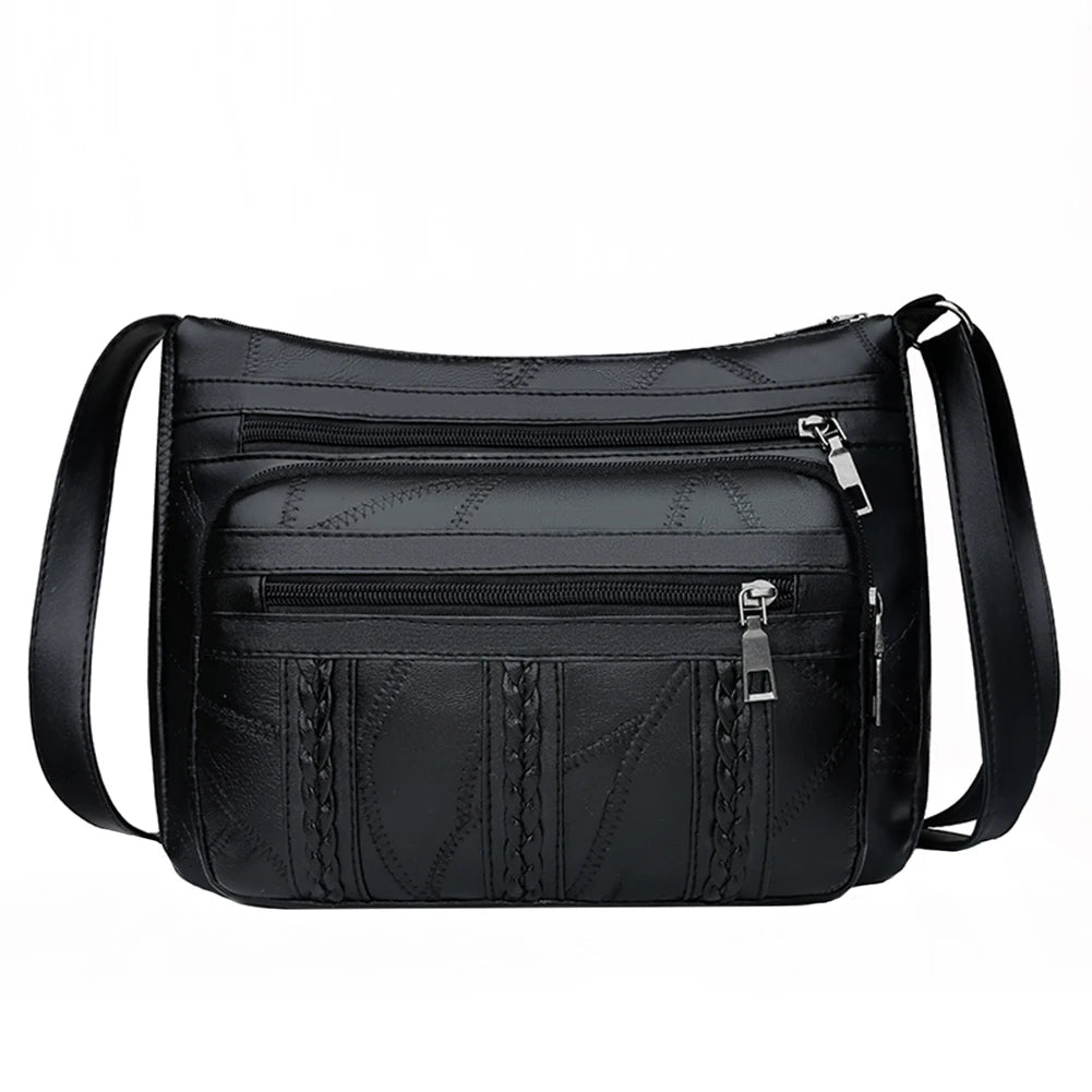 New Casual Bag Women Soft Pu Leather Shoulder Bags High-Quality Multi-Pocket Messenger Bag Black Ladies Business Crossbody Bag