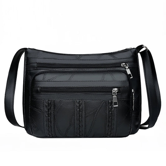 New Casual Bag Women Soft Pu Leather Shoulder Bags High-Quality Multi-Pocket Messenger Bag Black Ladies Business Crossbody Bag