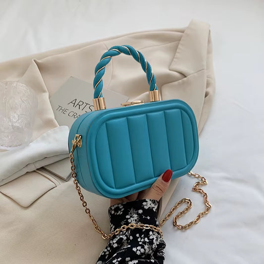 Women Chain Suitcase Messenger Bags PU Leather Small Crossbody Bags Blue White Designer Shoulder Bags Clutch Evening Party Bag