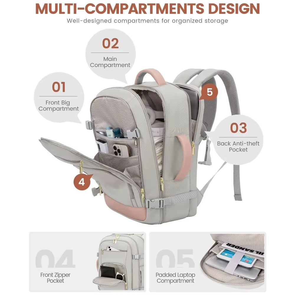 Carry on Backpack, 40L Flight Approved Large Travel Laptop Backpack with USB Charge Port, 17 Inch Water Resistant Luggage