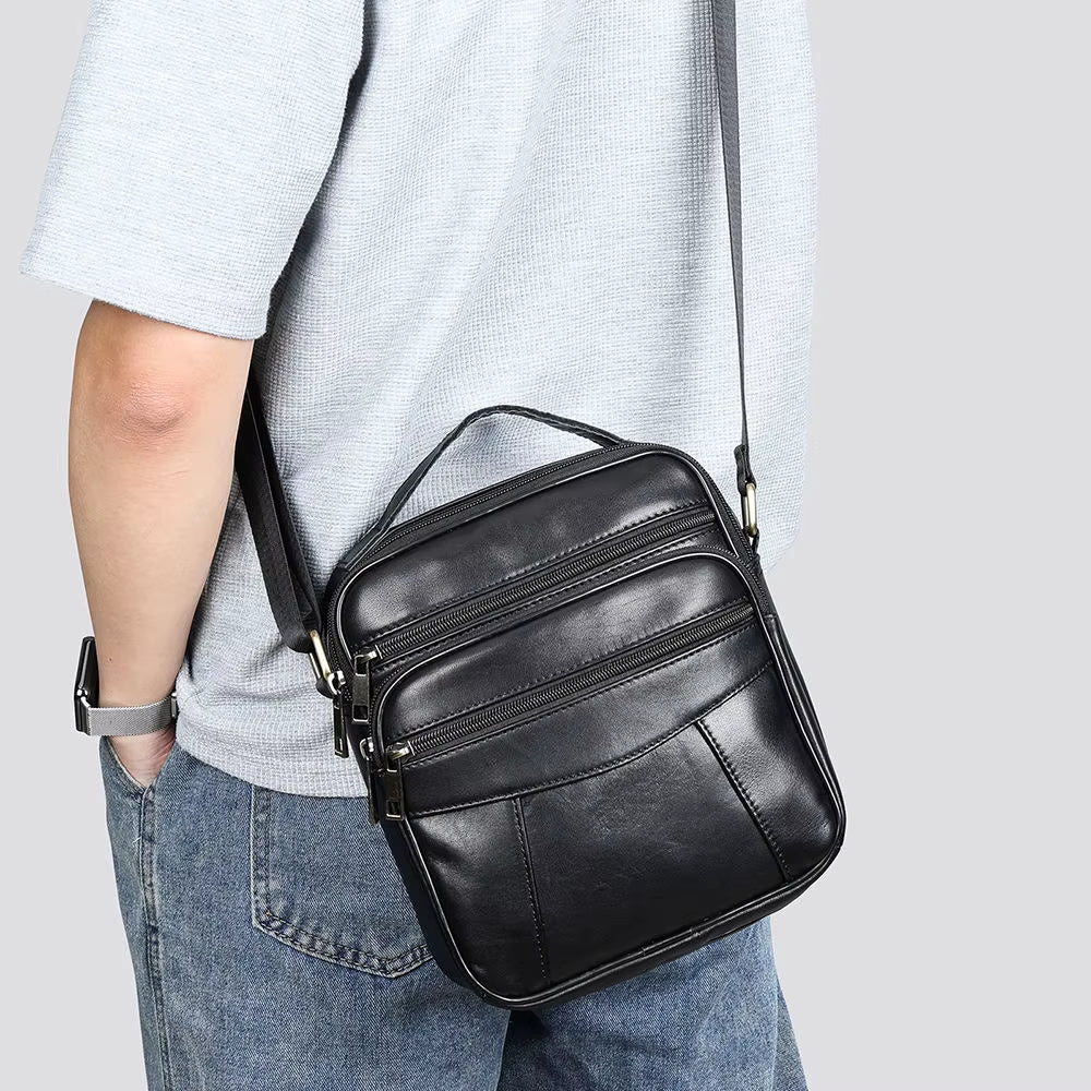 Male Small Leather Side Bag Genuine Leather Men Fashion Crossbody Shoulder Bag Messenger Bags for Men