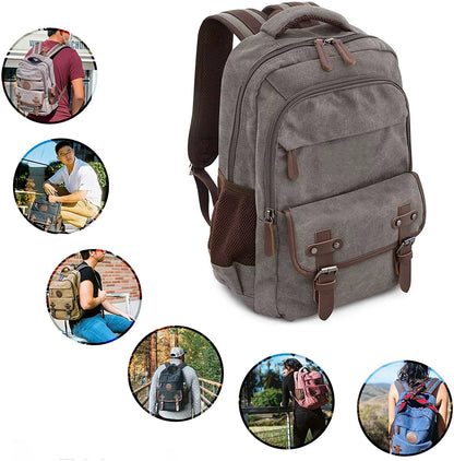 Canvas Laptop Backpack for School Hiking Work Cotton Sleeve Durable Backpack for Men Women