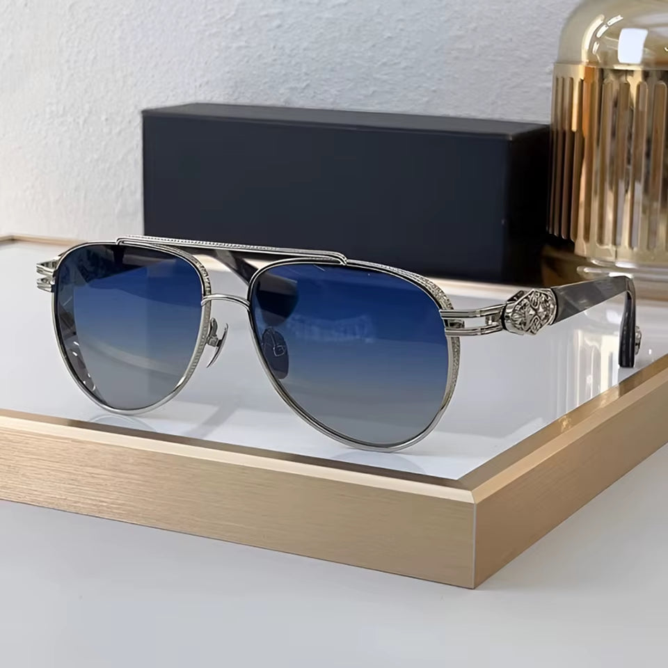 Designer Pilot Gradient Gray Brown Retro New Style Fashion China Wholesaler Custom Acetate Cycling Titanium Sunglasses Men Women