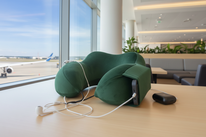 Green travel pillow airport lounge