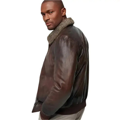 Mens Brown Aviator Leather Bomber Jacket